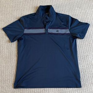 Travis Mathew Blue Polo with Dark Stripes